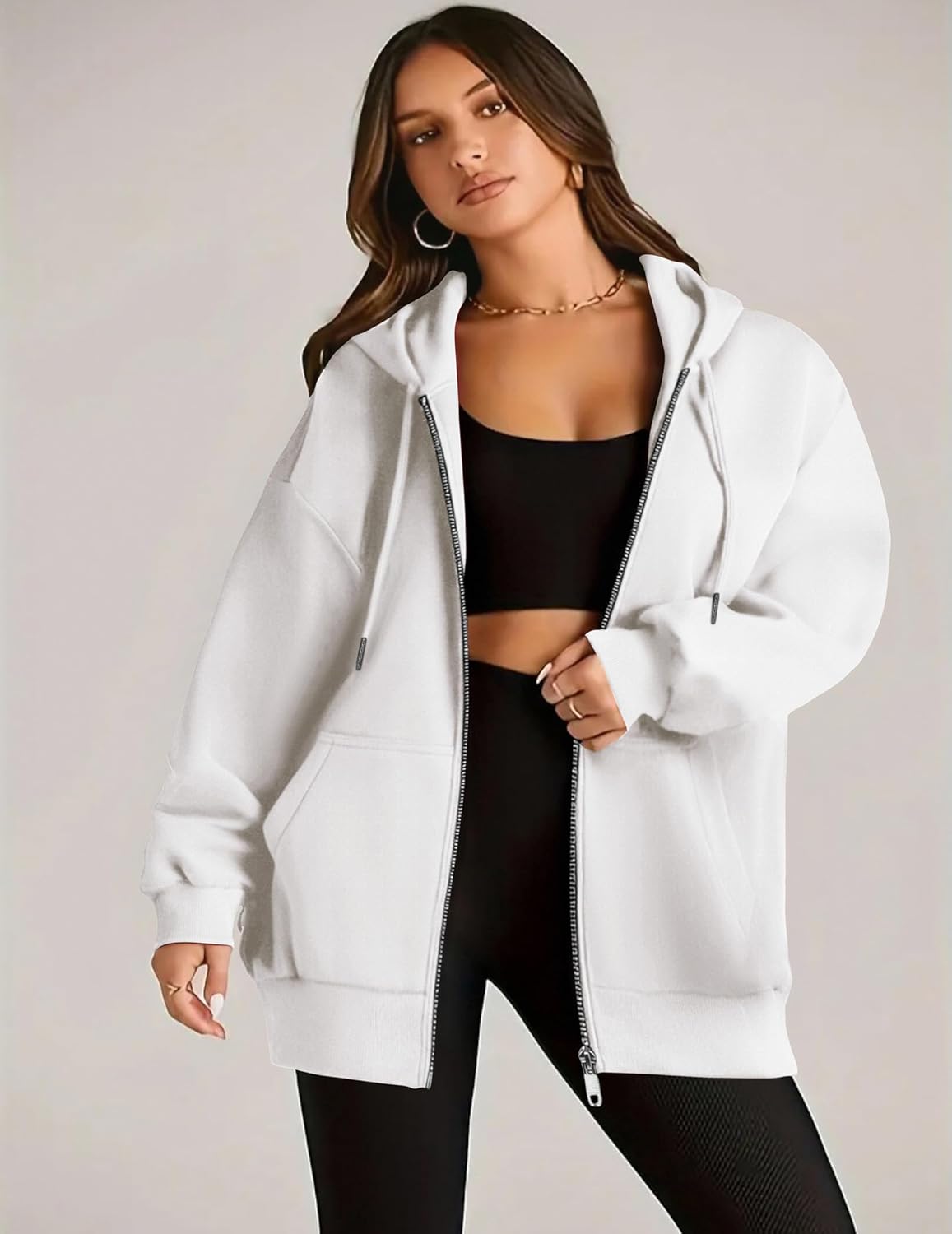 Zeagoo Hoodies For Women Zip Up Hoodie Oversized Sweatshirt Fleece Jackets Fall Winter Coats 2025 Fashion White M