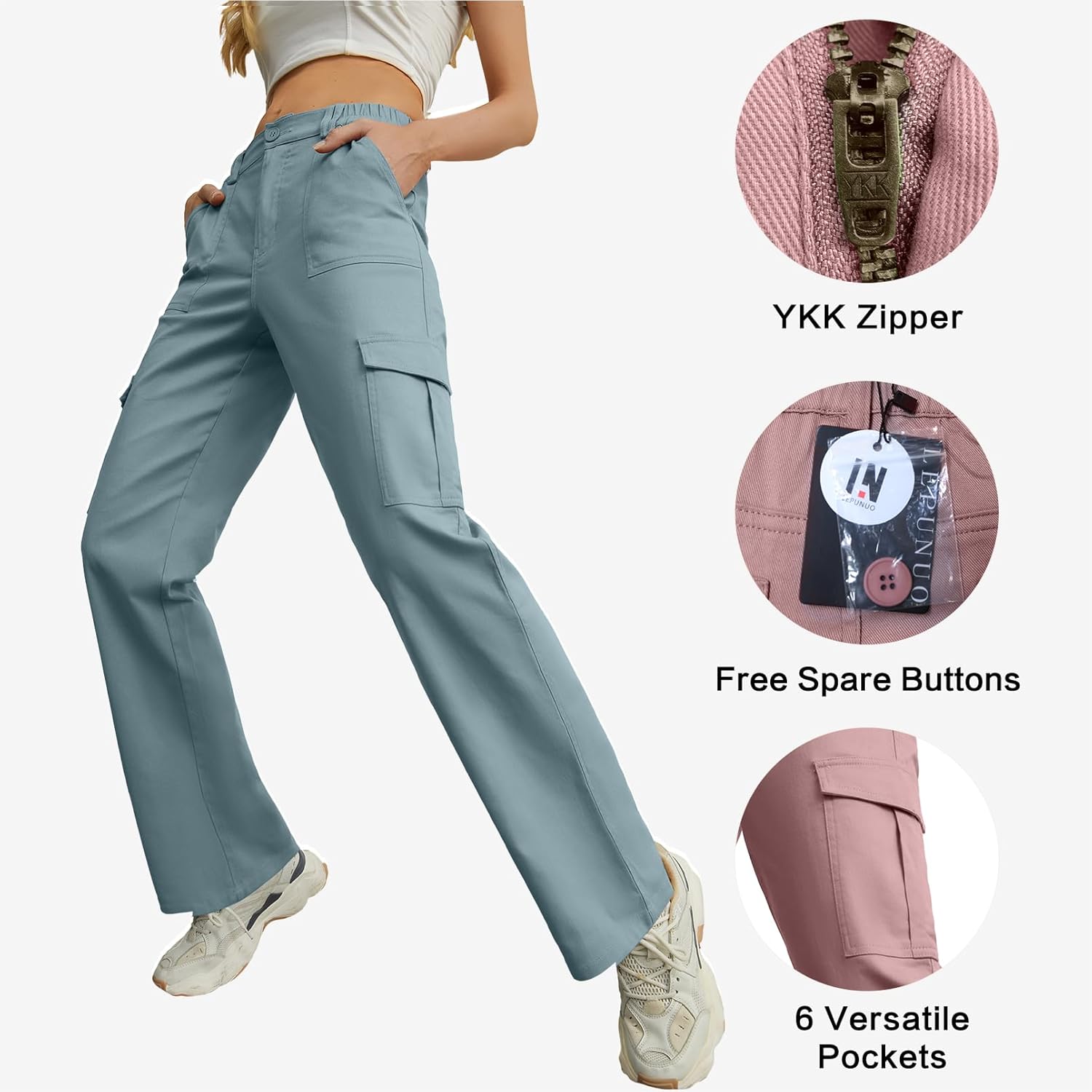 Lepunuo Cargo Pants for Women High Waisted Casual Pants Baggy Stretchy Wide Leg Y2K Streetwear with 6 Pockets