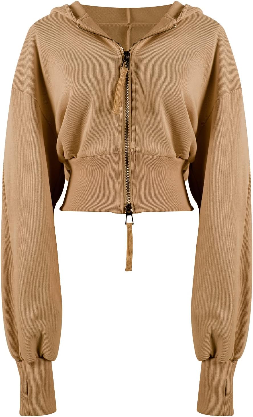 Arssm Cropped Hoodie Women Zip Up Long Sleeve Sweatshirts Casual Fashion Hooded Workout Jacket Crop Top