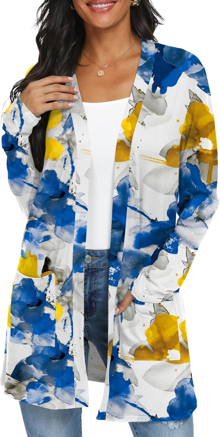 Womens Casual Lightweight with Pocketes Long Sleeve Open Front Cardigan