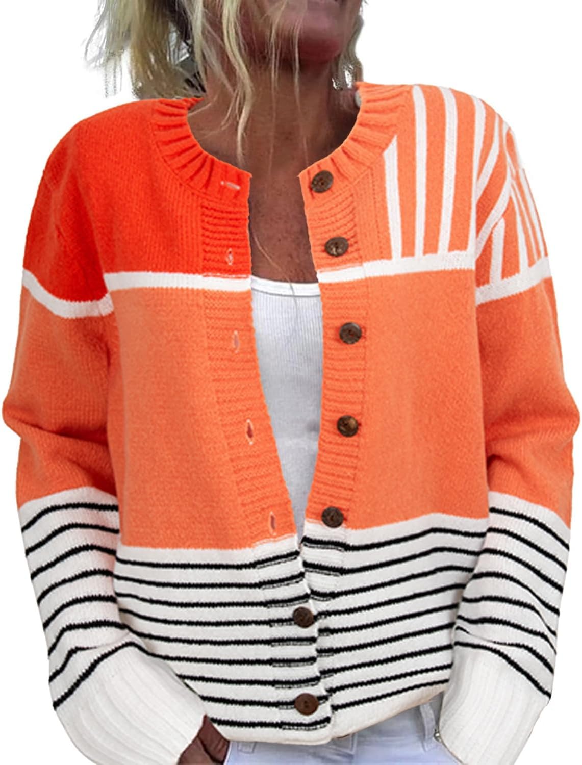 Women's Funny Fall Winter Animal Floral Christmas Tree Long Sleeve Button Knit Cardigan Sweater