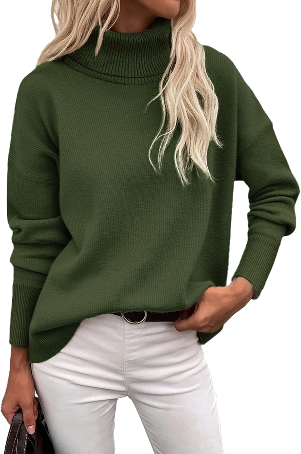 Zeagoo Women's Turtleneck Sweater 2025 Fall Winter Chunky Knitted Pullover High Low Hem Trendy Basic Jumper Top