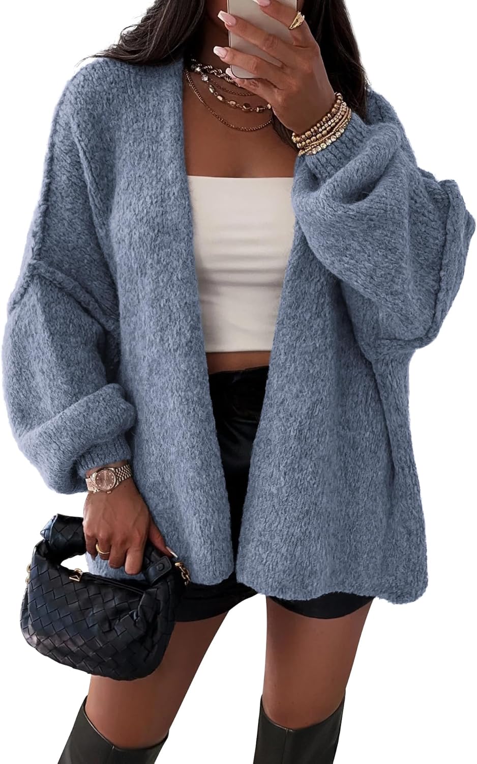 ATHMILE Womens Fall Oversized Cardigan Sweaters Long Lantern Sleeve Knit Open Front Lightweight Winter Fashion Clothes 2025