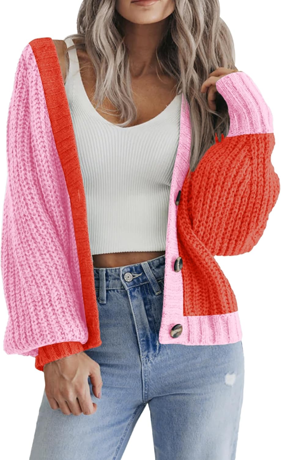 Zeagoo Women's 2025 Fall Chunky Knit Cardigans Open Front Long Sleeve V Neck Button Loose Cardigan Sweaters