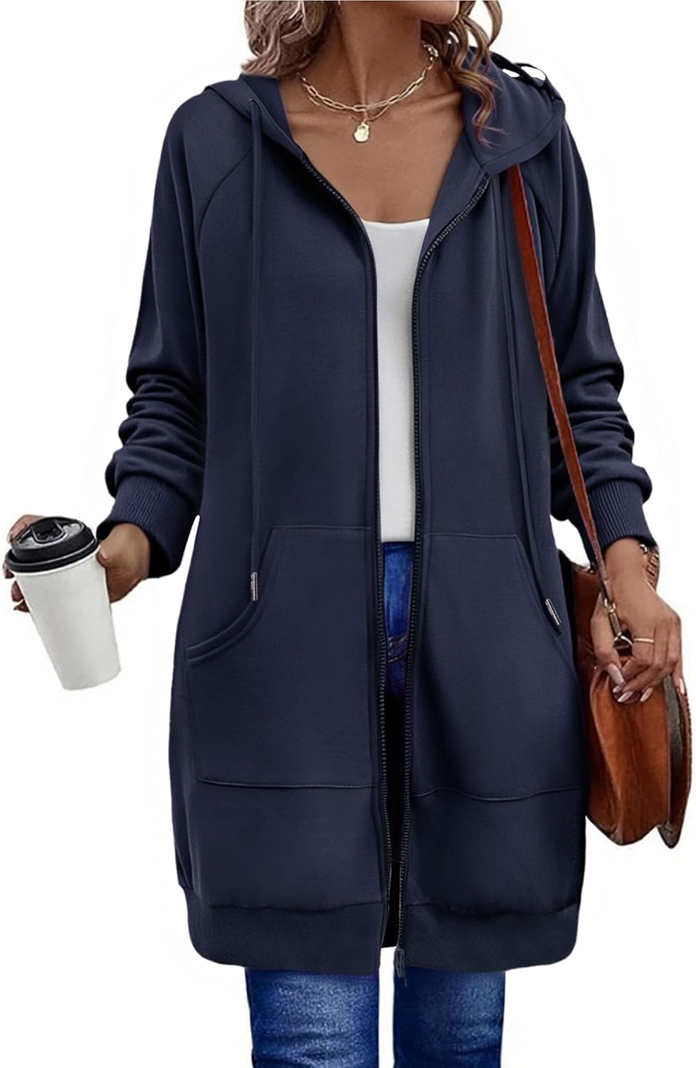 Zeagoo Women's Zip Up Hoodies Long Tunic Sweatshirts Long Sleeve Oversized Fleece Casual 2025 Fall Jacket Coat with Pocket