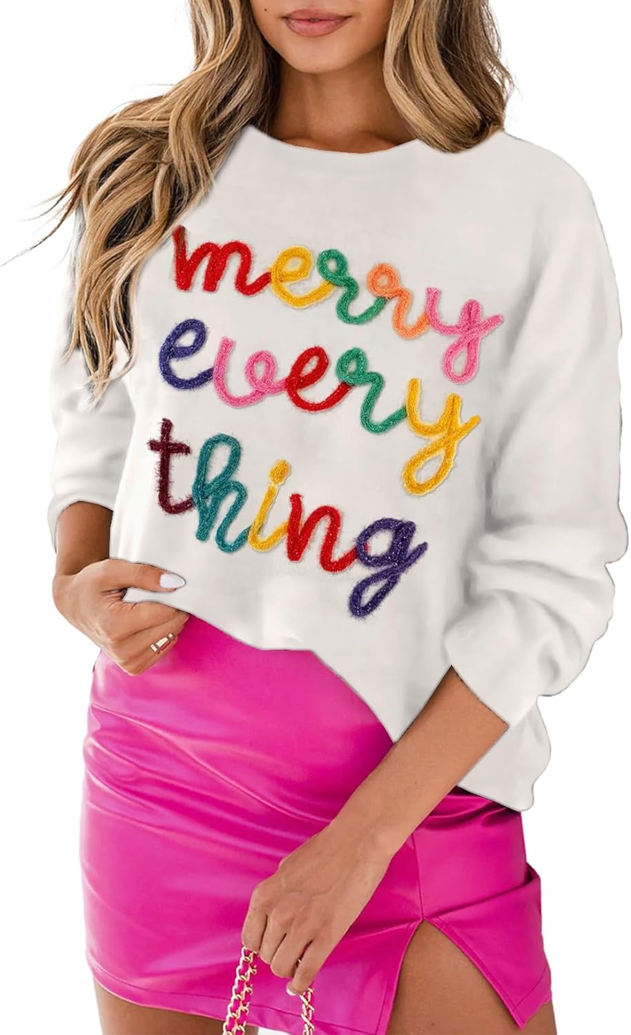 MARZXIN Women 2025 Casual Holiday Sweaters Long Sleeve Round Neck Valentine Sweater Tops Merry Christmas Sweaters