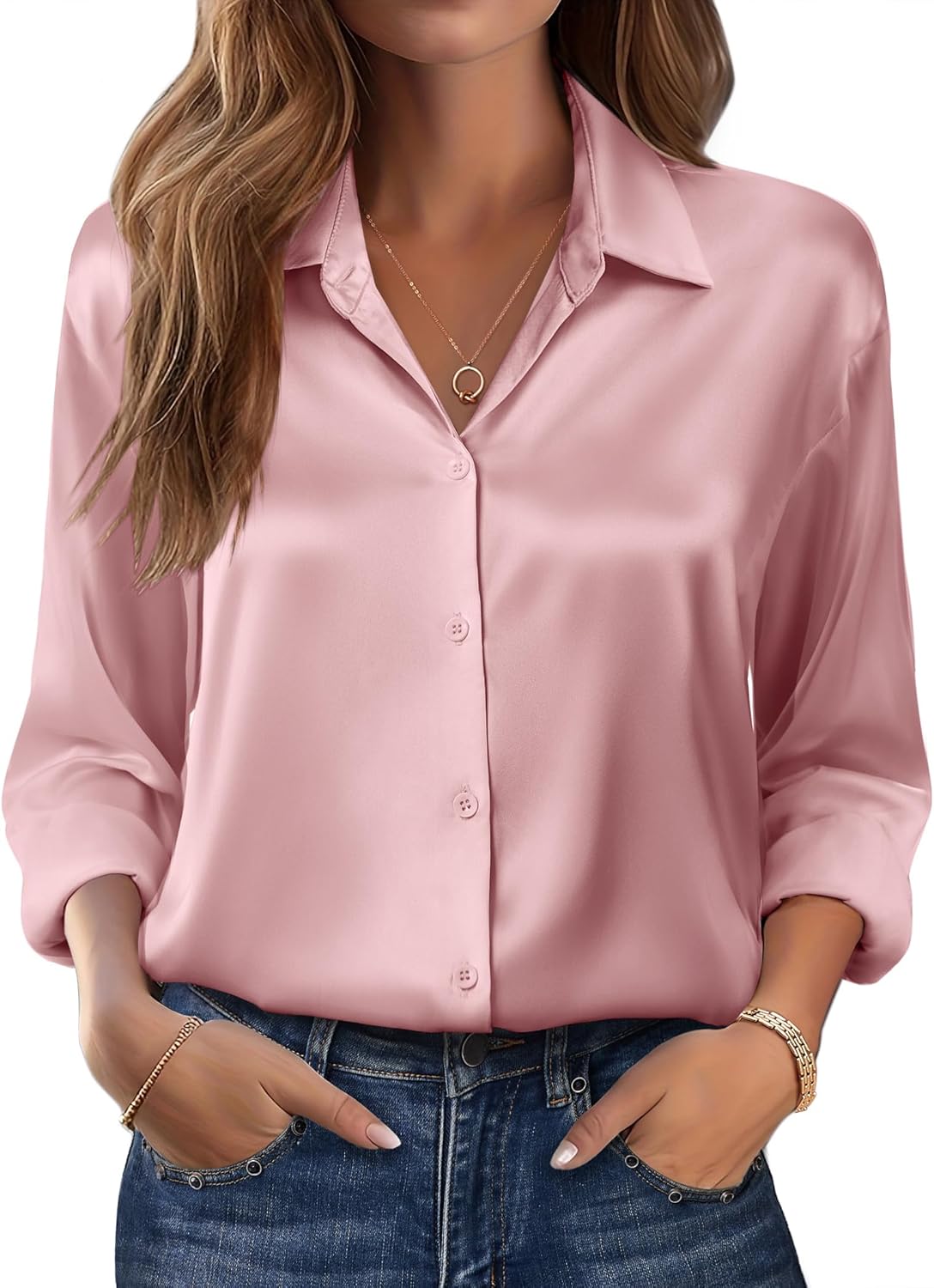 Zeagoo Womens Tops Long Sleeve Satin Silk Button Down Shirts Casual Business Dressy Blouses Fall Clothes