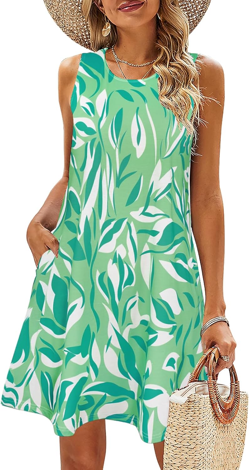 SimpleFun Summer Dresses for Women Beach Floral Tshirt Sundress Casual Pockets Boho Tank Dress