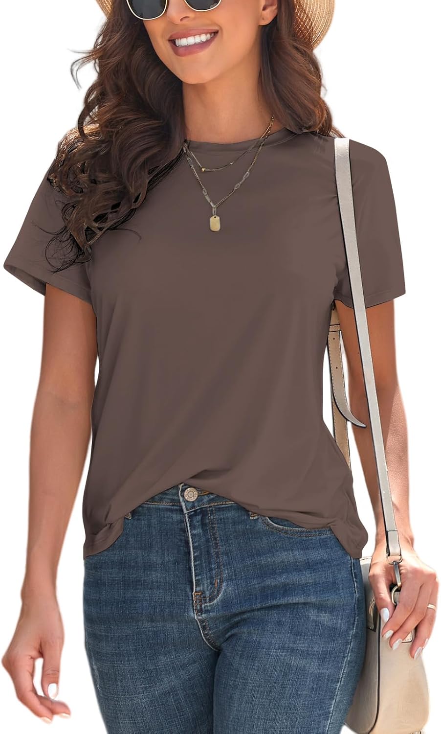 KevaMolly Basic T Shirts for Women UPF 50+ Short Sleeve Casual Summer Tops Trendy Solid Loose Fit Tshirt