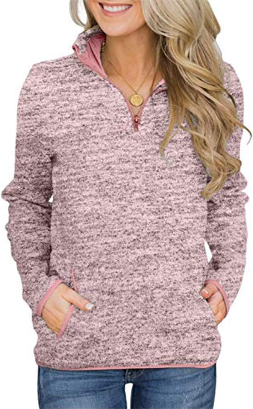 Artfish Women's Women Quarter Zip Casual Pullovers Lightweight Fleece Sweatshirts with Pockets