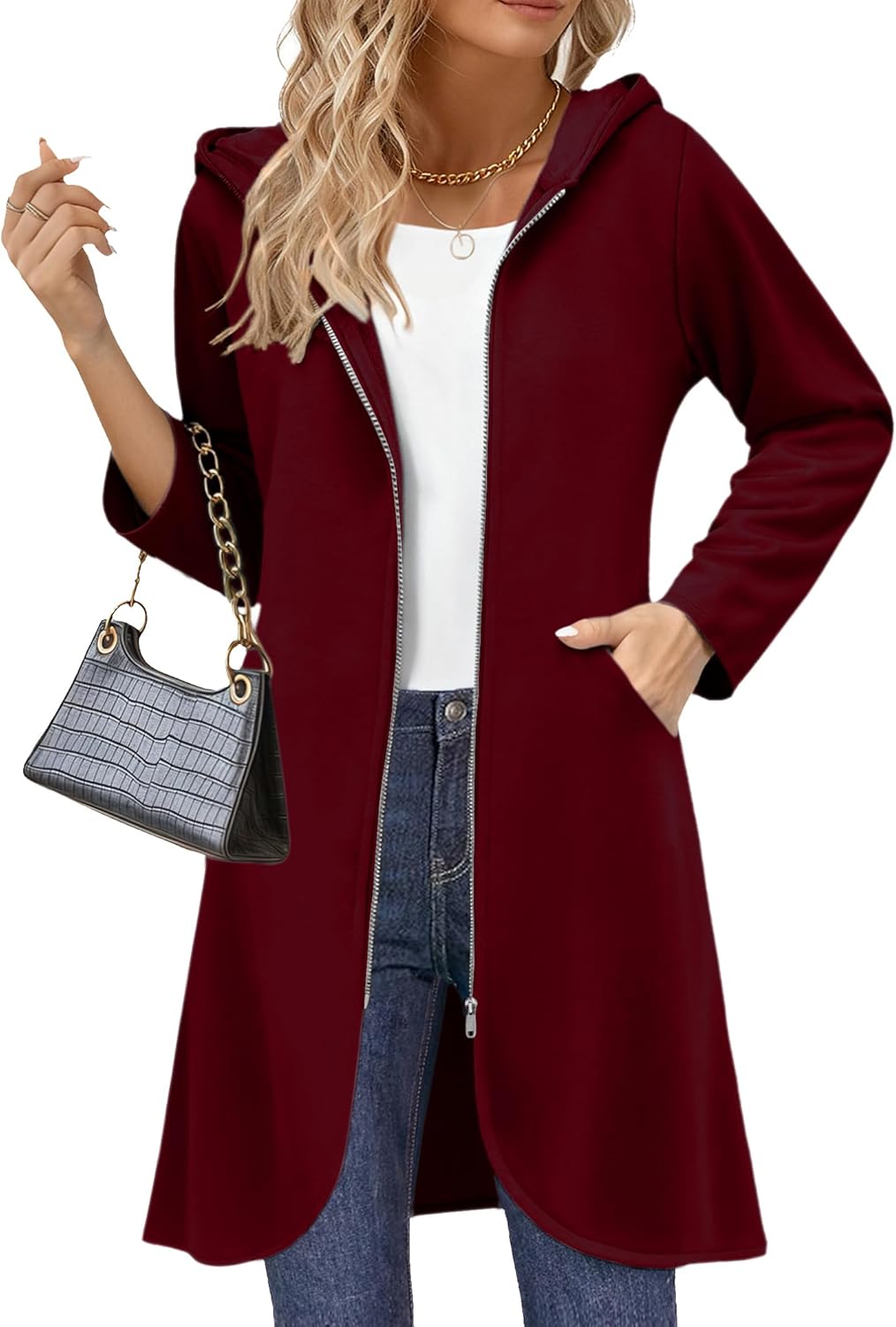 Zeagoo Women's Fall Jacket 2025 Zip Up Hoodies Long Sleeve Long Tunic Sweatshirts Oversized Fleece Casual Coat with Pocket