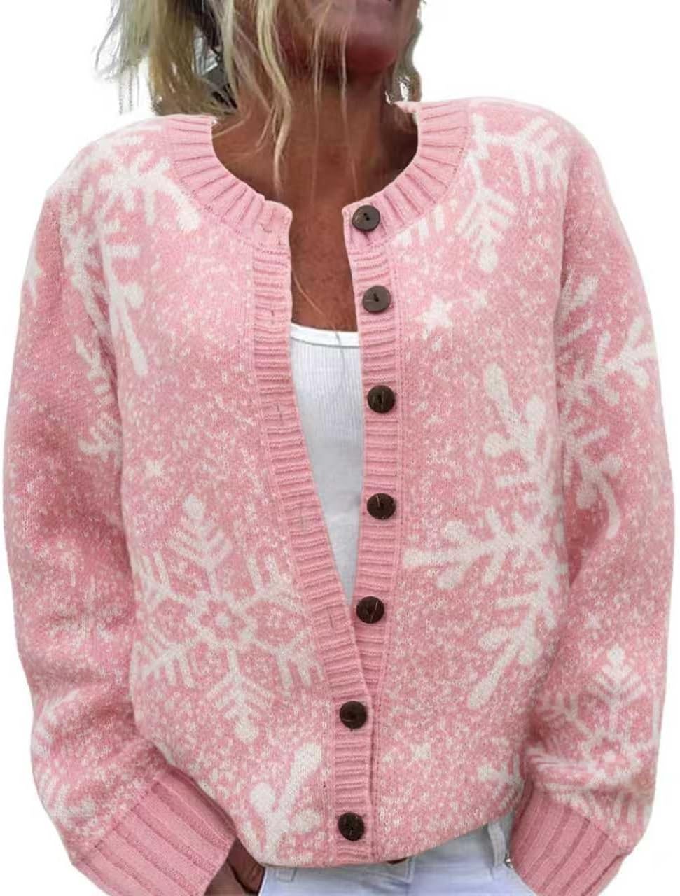 Women's Funny Fall Winter Animal Floral Christmas Tree Long Sleeve Button Knit Cardigan Sweater