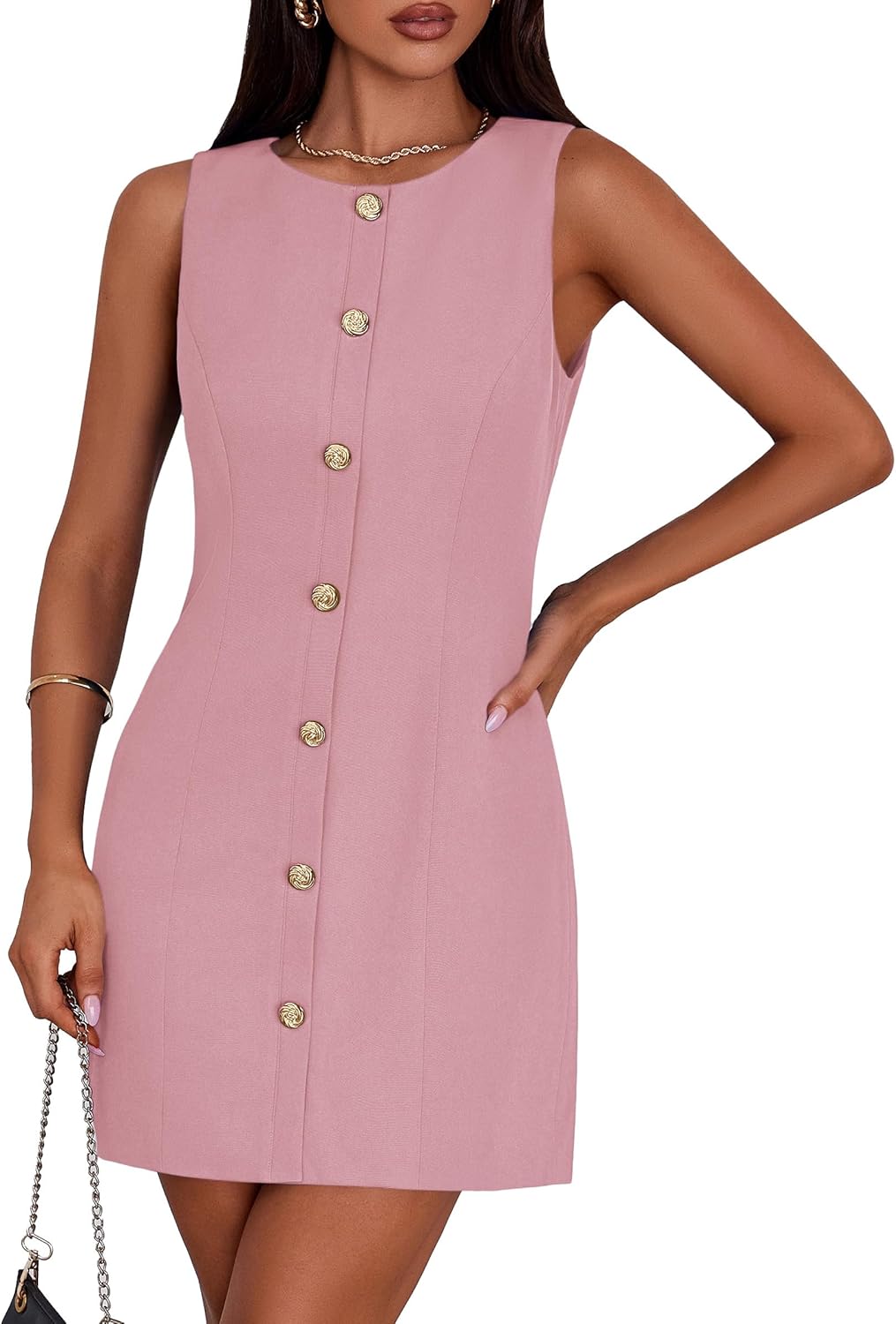 PRETTYGARDEN Work Dresses for Women 2025 Summer Business Formal Short Dress Sleeveless Button Down Elegant Office Outfits