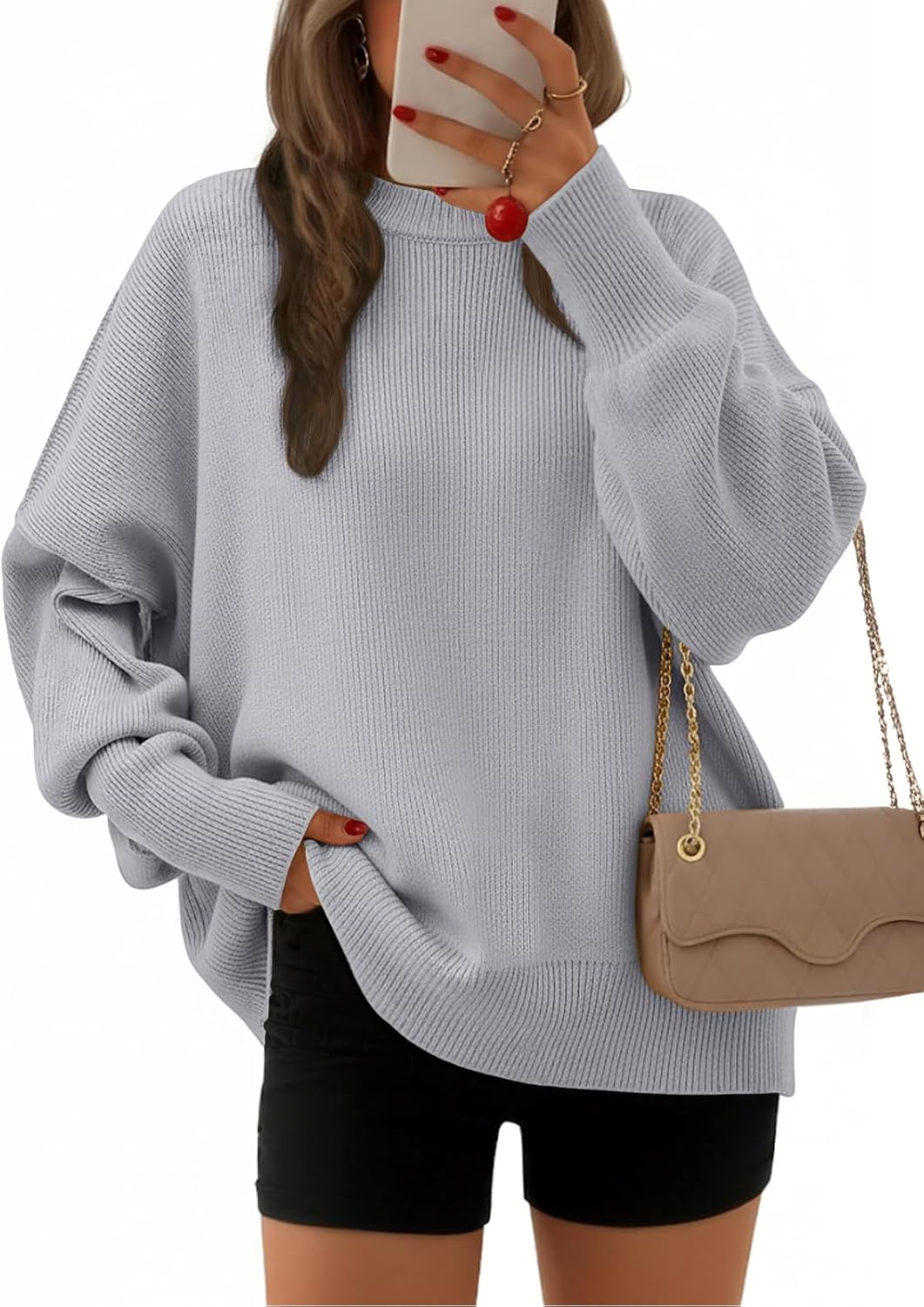 EFAN Women's Oversized Sweaters 2025 Fall Crewneck Batwing Sleeve Pullover Sweaters