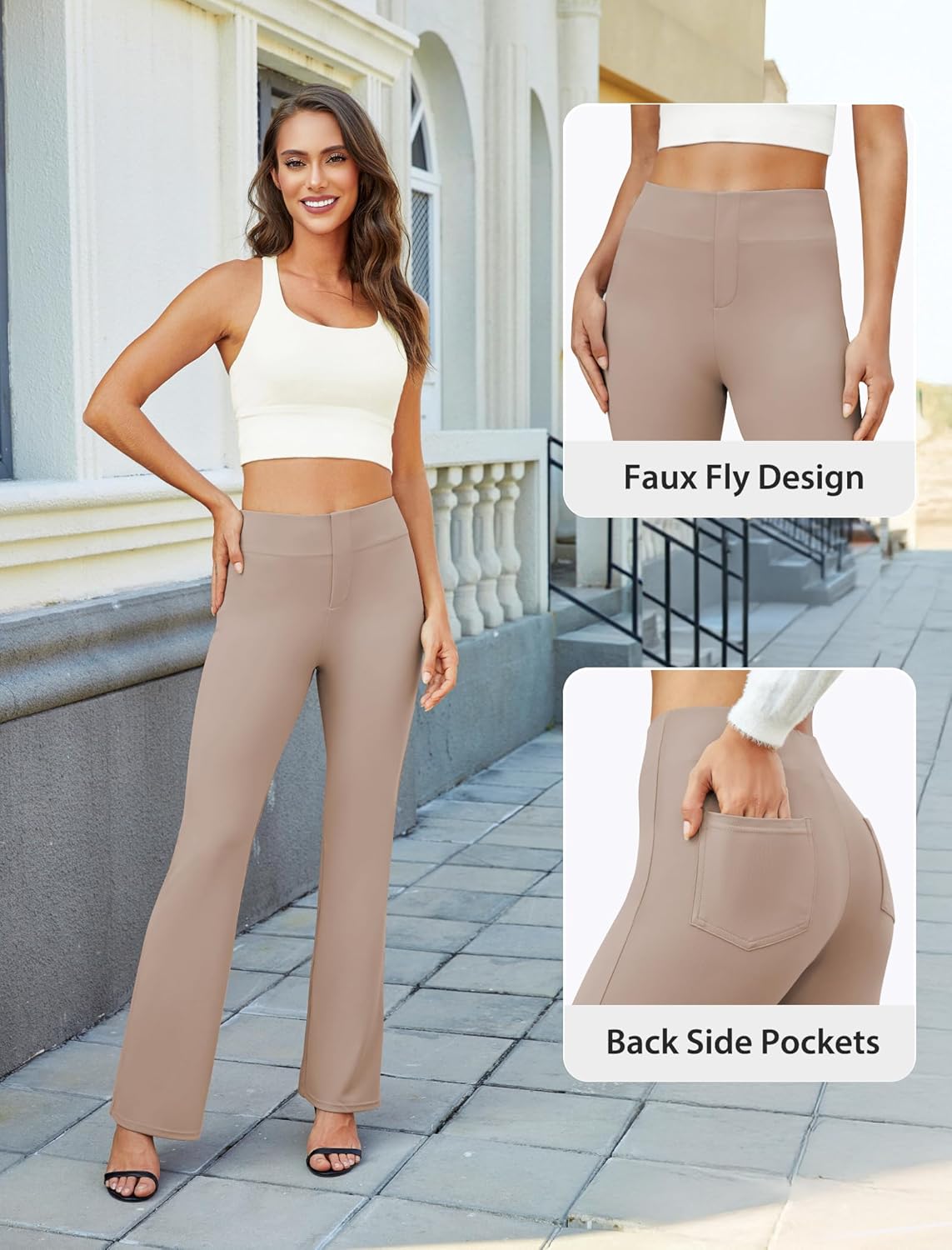 Womens Bootcut Dress Pants Business Casual Work Pants with Pockets High Waist Stretchy Trousers Pull On Office Slacks