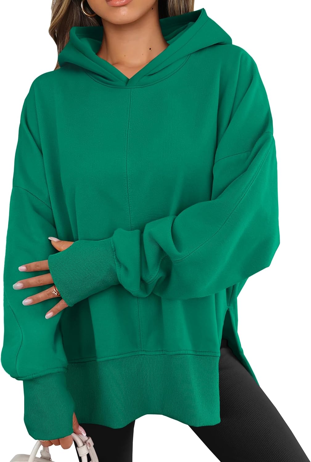 ANRABESS Womens Oversized Hoodies Long Sleeve Fleece Side Slit Hooded Sweatshirts Pullover 2025 Fall Outfits Y2K Clothes