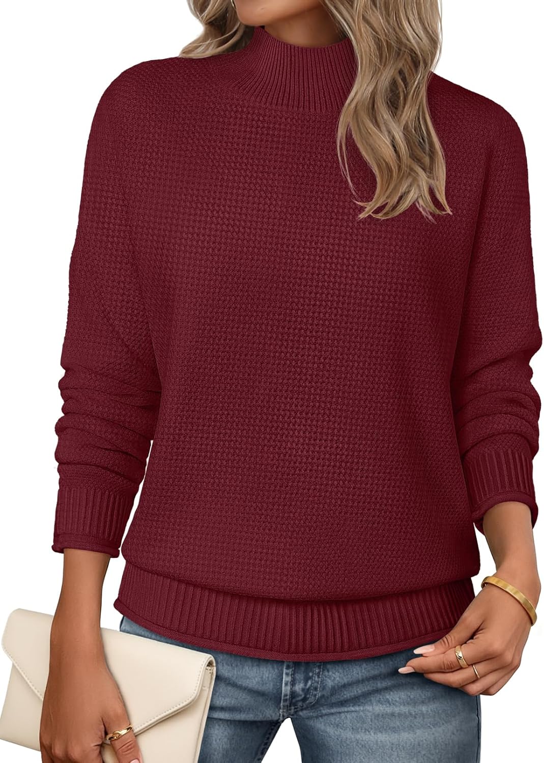 MEROKEETY Women's Turtleneck Long Sleeve Sweater 2025 Fall Cozy Knit Loose Casual Trendy Pullover Tops Winter Clothes