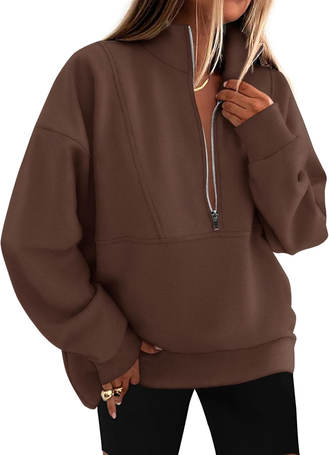 KIRUNDO Sweatshirt for Women 2025 Fall Half Zip Pullover Oversized Fleece Mock Neck Hoodies Fashion Outfits Winter Clothing