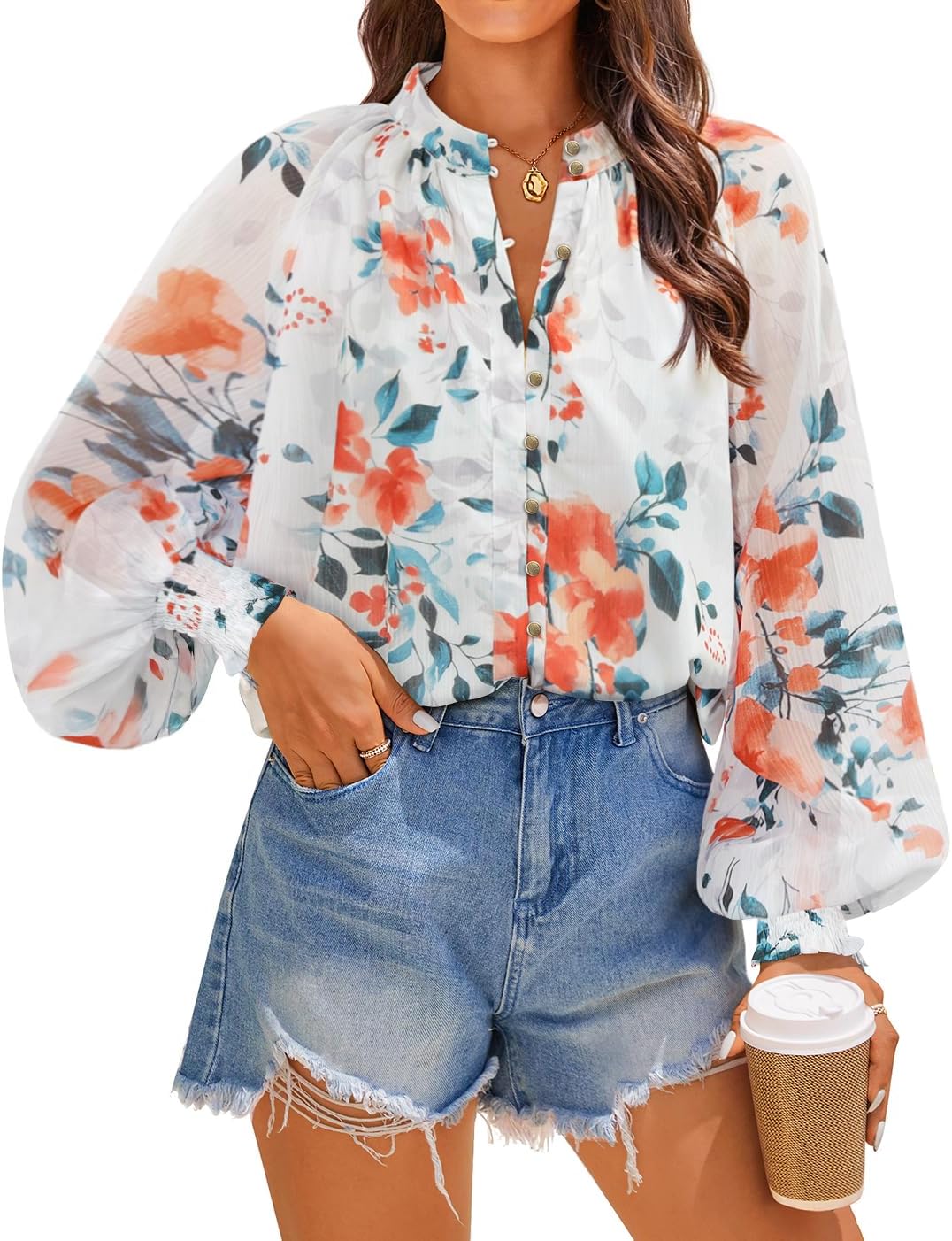ZESICA Women's Floral Print Blouse 2025 Long Sleeve Button Down Casual Fall Boho Oversized Tops Shirts
