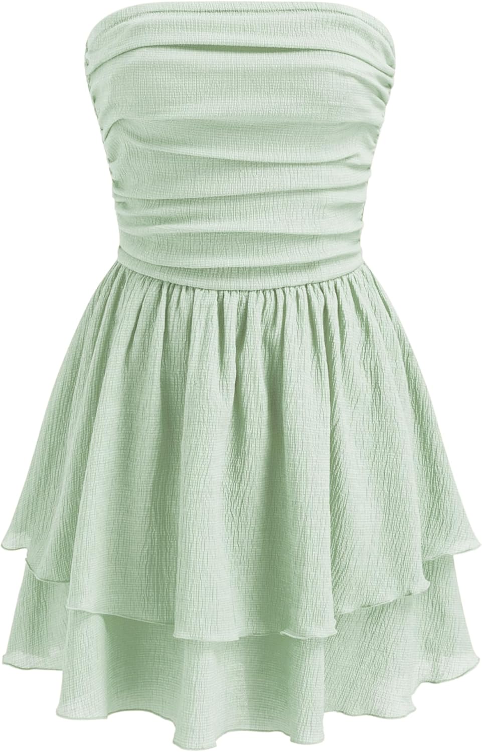 CIDER Women's Summer Cocktail Dress - Tube Ruched Ruffle Mini Dress
