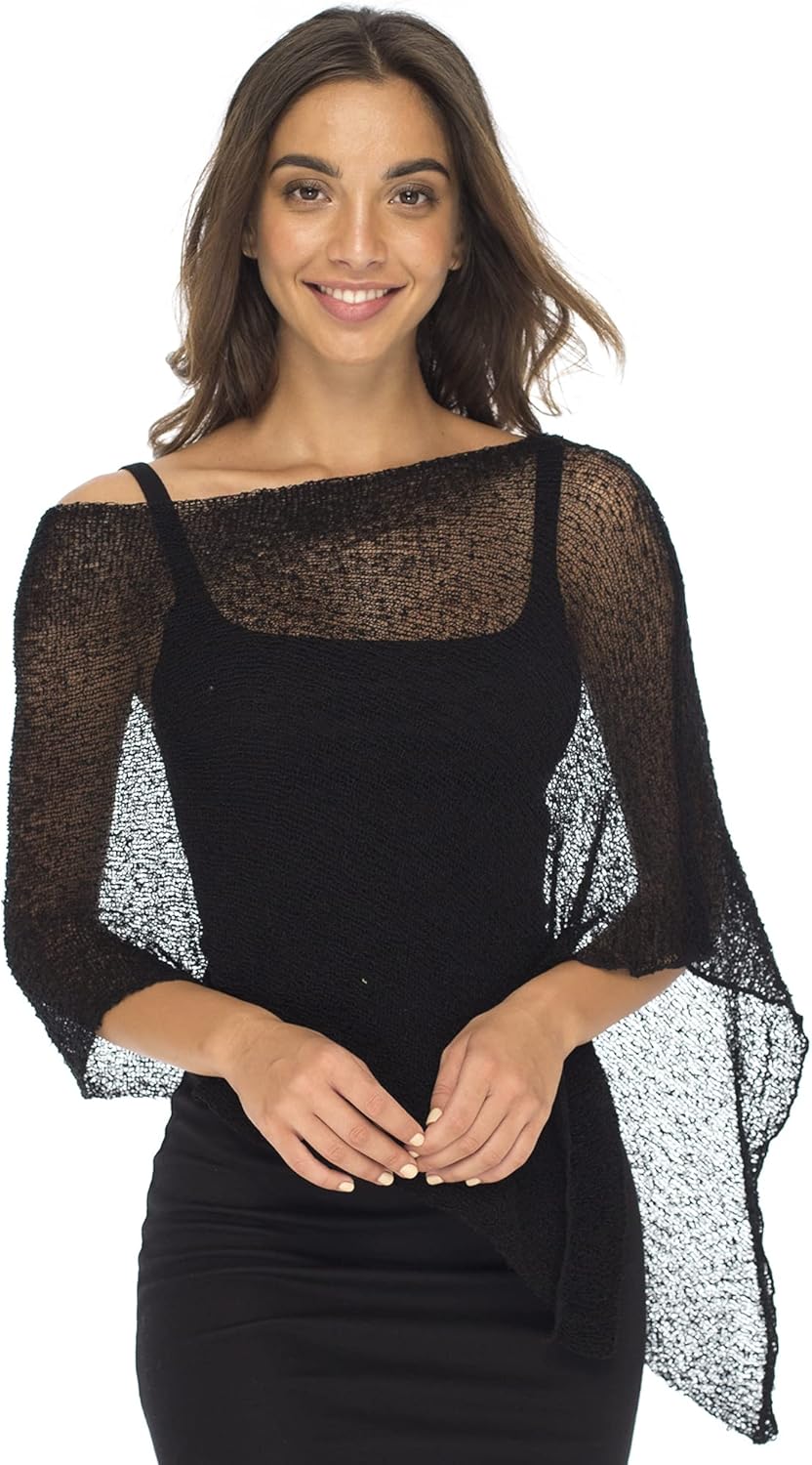 Back From Bali Womens Sheer Poncho Shrug Bolero, Lightweight Summer Shrug Pullover Sweater