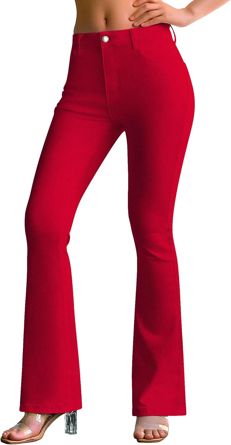 roswear Women's Trendy Stretchy Flare Jeans Mid Rise Bootcut Curvy Denim Pants