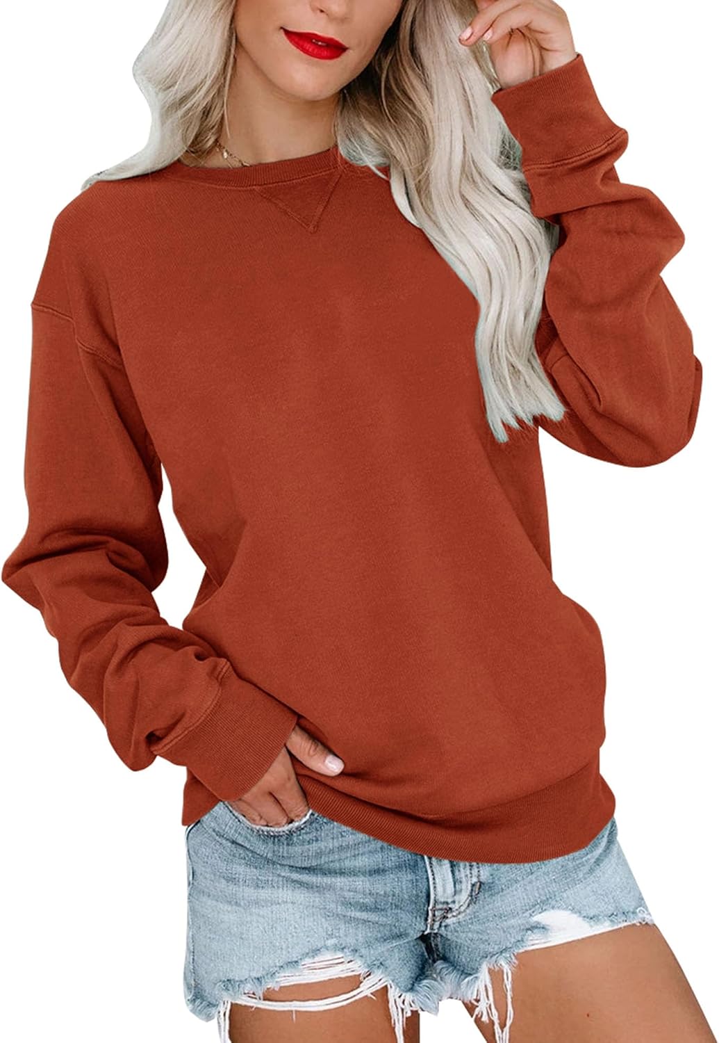 Bingerlily Womens Casual Long Sleeve Sweatshirt Crew Neck Cute Pullover Relaxed Fit Tops