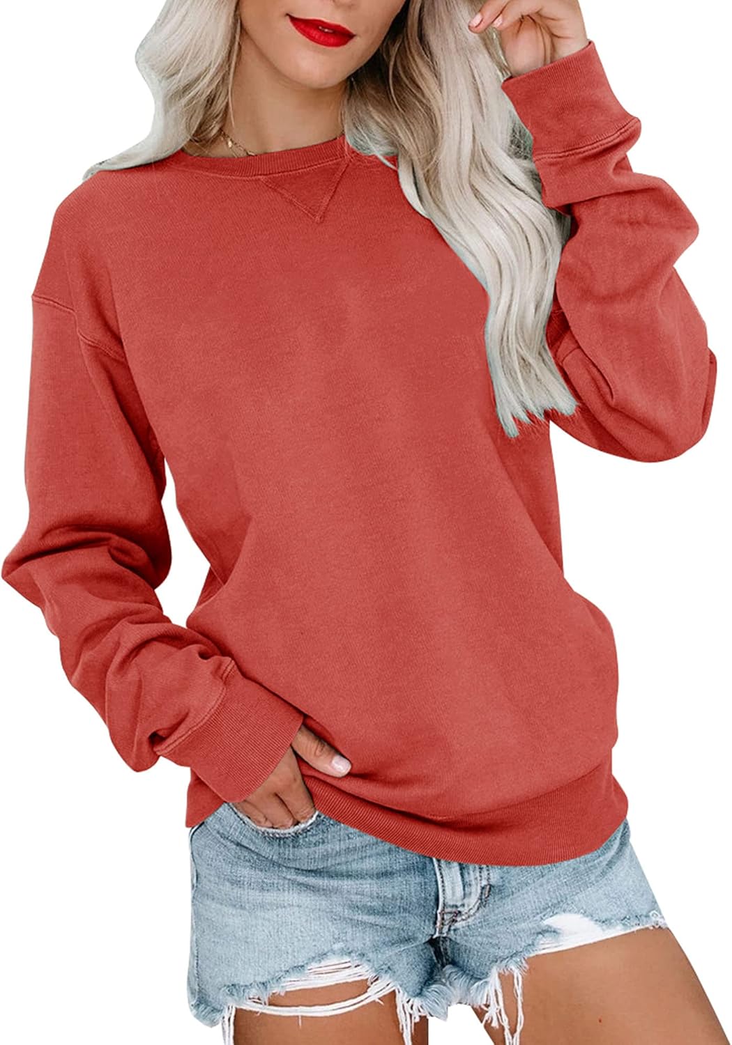 Bingerlily Womens Casual Long Sleeve Sweatshirt Crew Neck Cute Pullover Relaxed Fit Tops