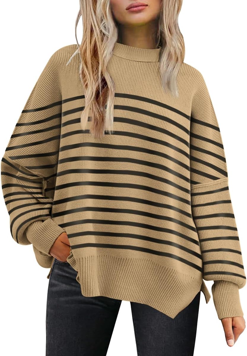 LILLUSORY Women's Oversized Batwing Sweaters 2025 Fall Outfits Trendy Crewneck Knit Side Slit Fashion Pullover Tops