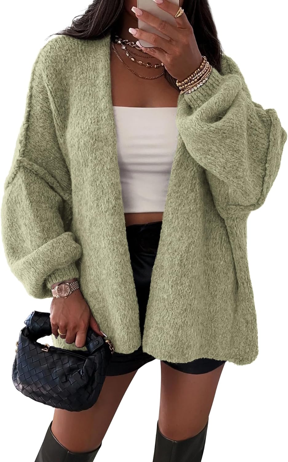 ATHMILE Womens Fall Oversized Cardigan Sweaters Long Lantern Sleeve Knit Open Front Lightweight Winter Fashion Clothes 2025