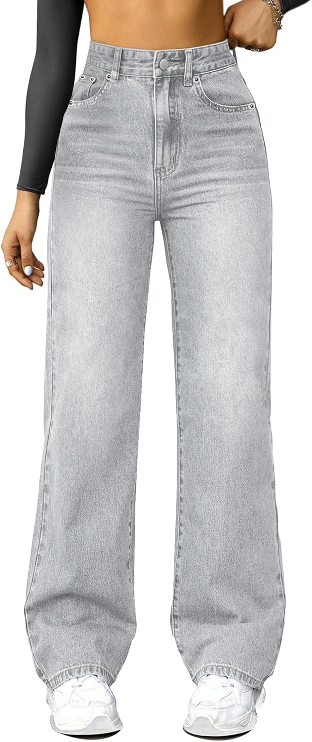 Straight Leg Jeans for Women,High Waisted Wide Leg Loose Microelastic Boyfriend Denim Pants