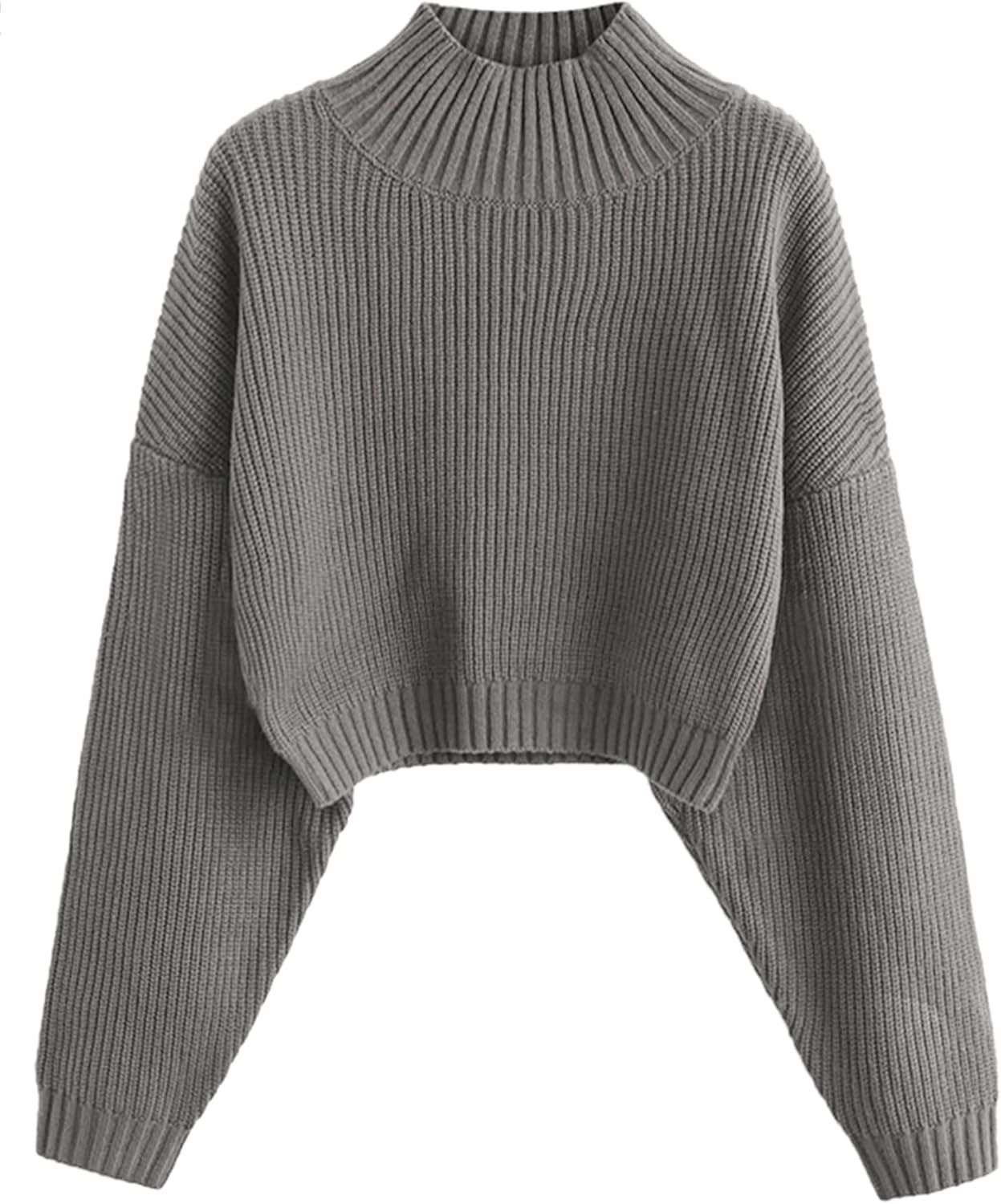 ZAFUL Women's Cropped Turtleneck Sweater Lantern Sleeve Ribbed Knit Pullover Sweater Jumper