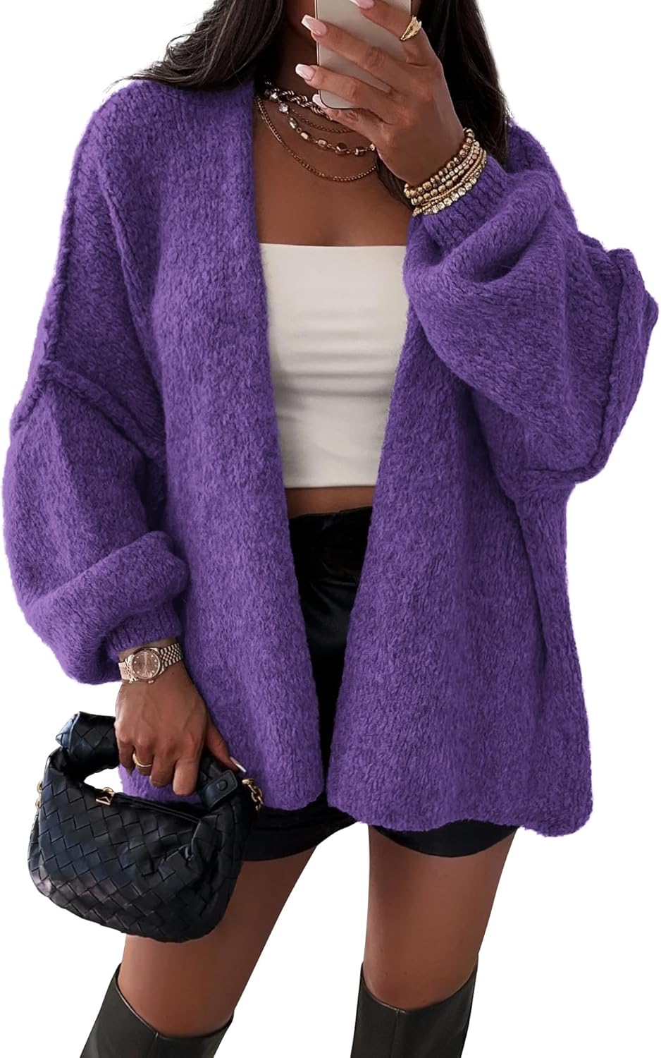 ATHMILE Womens Fall Oversized Cardigan Sweaters Long Lantern Sleeve Knit Open Front Lightweight Winter Fashion Clothes 2025