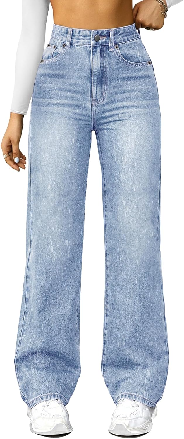 Straight Leg Jeans for Women,High Waisted Wide Leg Loose Microelastic Boyfriend Denim Pants