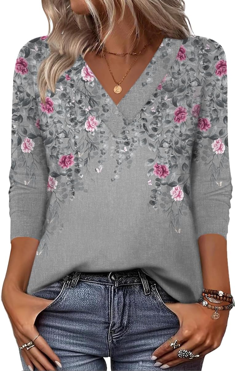 Zeagoo Women Long Sleeve Tops Dressy Casual V Neck Tshirts Basics Tee 2025 Fall Trendy Clothes S-2XL