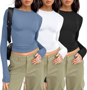 AUTOMET 3 Pack Womens Long Sleeve T Shirts Fall Fashion Basic Going Out Crop Tops Slim Fitted Winter Clothes 2025