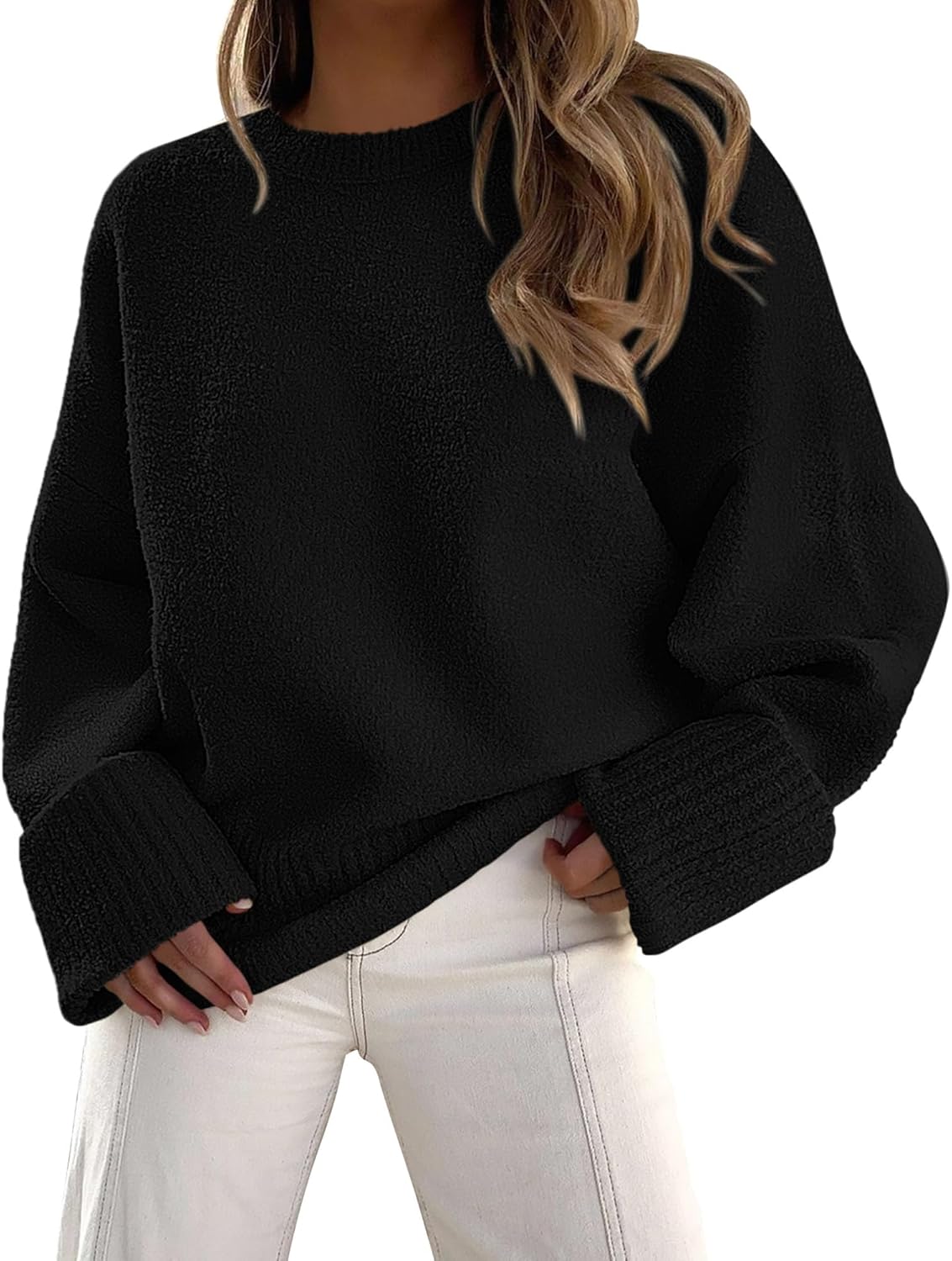 PRETTYGARDEN Women's Fall Oversized Sweaters Casual Crewneck Pullover Long Sleeve Fuzzy Chunky Knit Tops Blouse