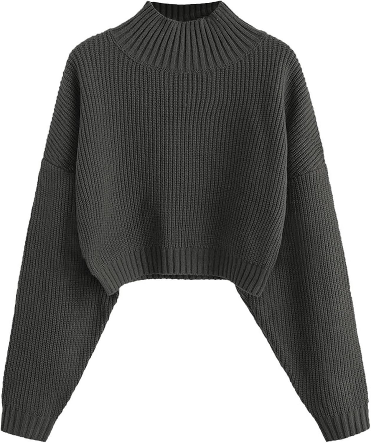 ZAFUL Women's Cropped Turtleneck Sweater Lantern Sleeve Ribbed Knit Pullover Sweater Jumper