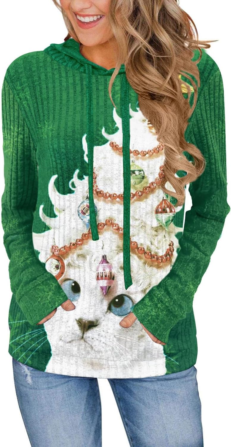 MixShe Women’s Color Block Knit Hoodie – Casual Long Sleeve Pullover Sweater Tops with Pocket