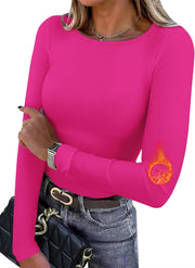 WIHOLL Long Sleeve Thermal Shirt for Women Light Fleece Tops Fall 2025 Crew Neck Casual Basic T-Shirts