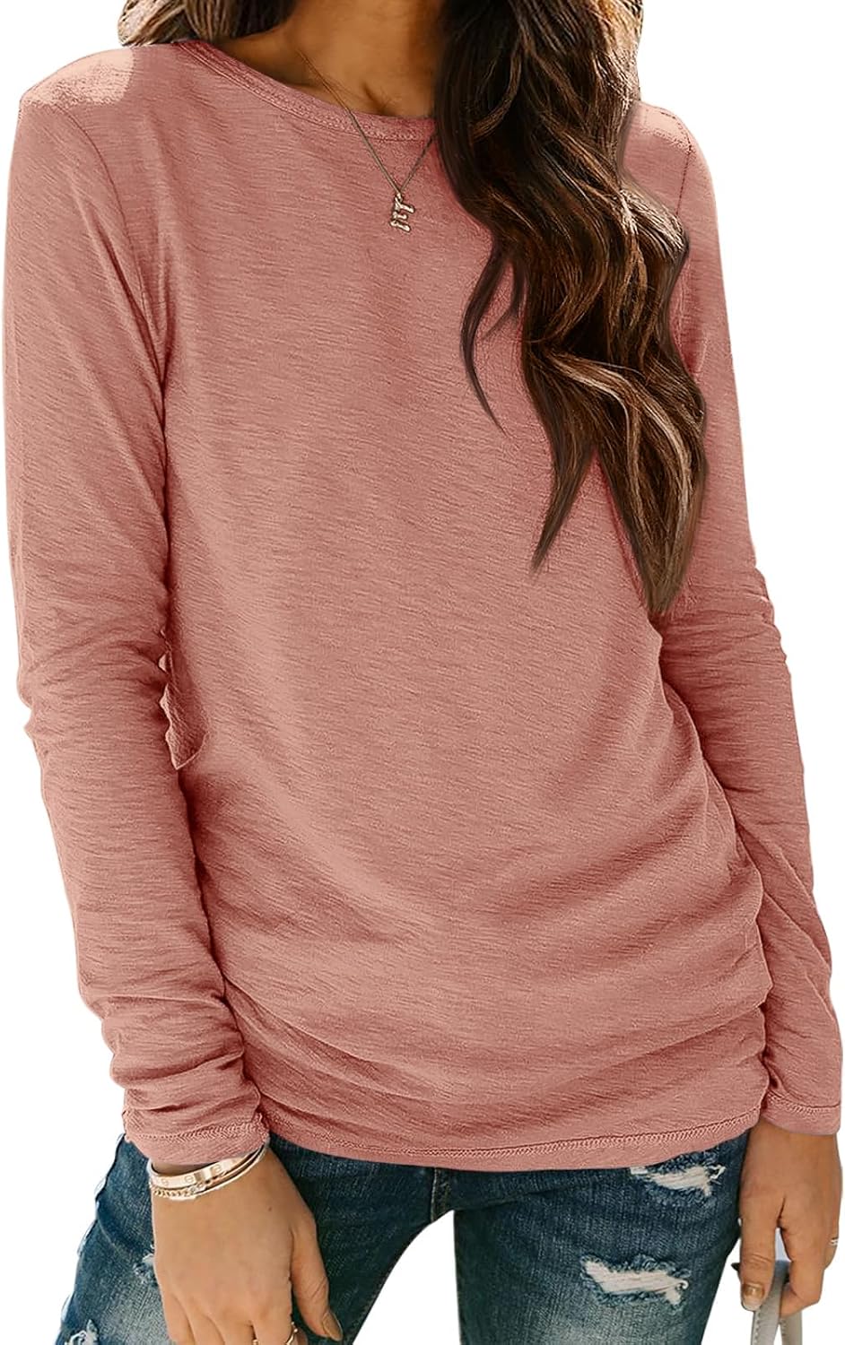 ATHMILE Womens Long Sleeve Shirts Basic Tee Fall Trendy Spring Top Business Casual Beach Vacation Workout 2025 Fashion