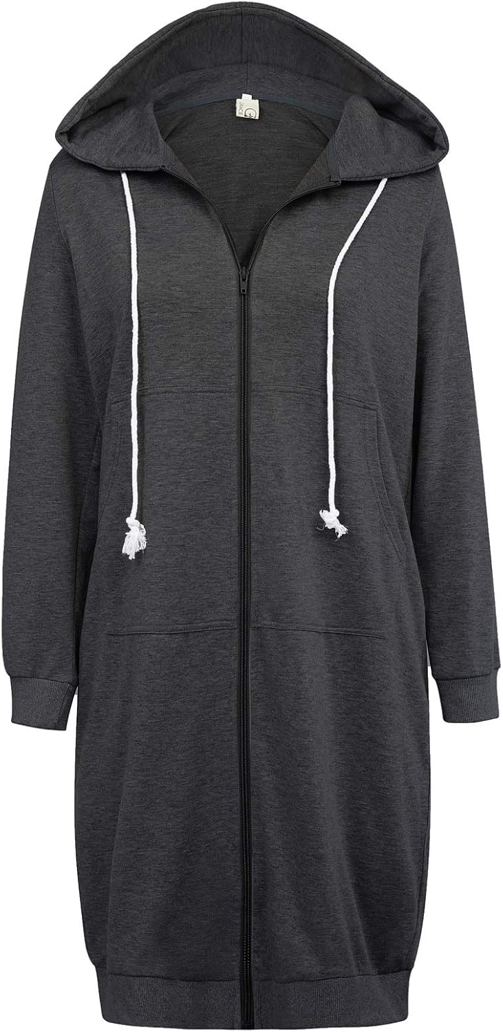GRACE KARIN Long Hoodies for Women Zip up Hooded Sweatshirt Dress 2025 Casual Fall Jacket Coat with Pocket