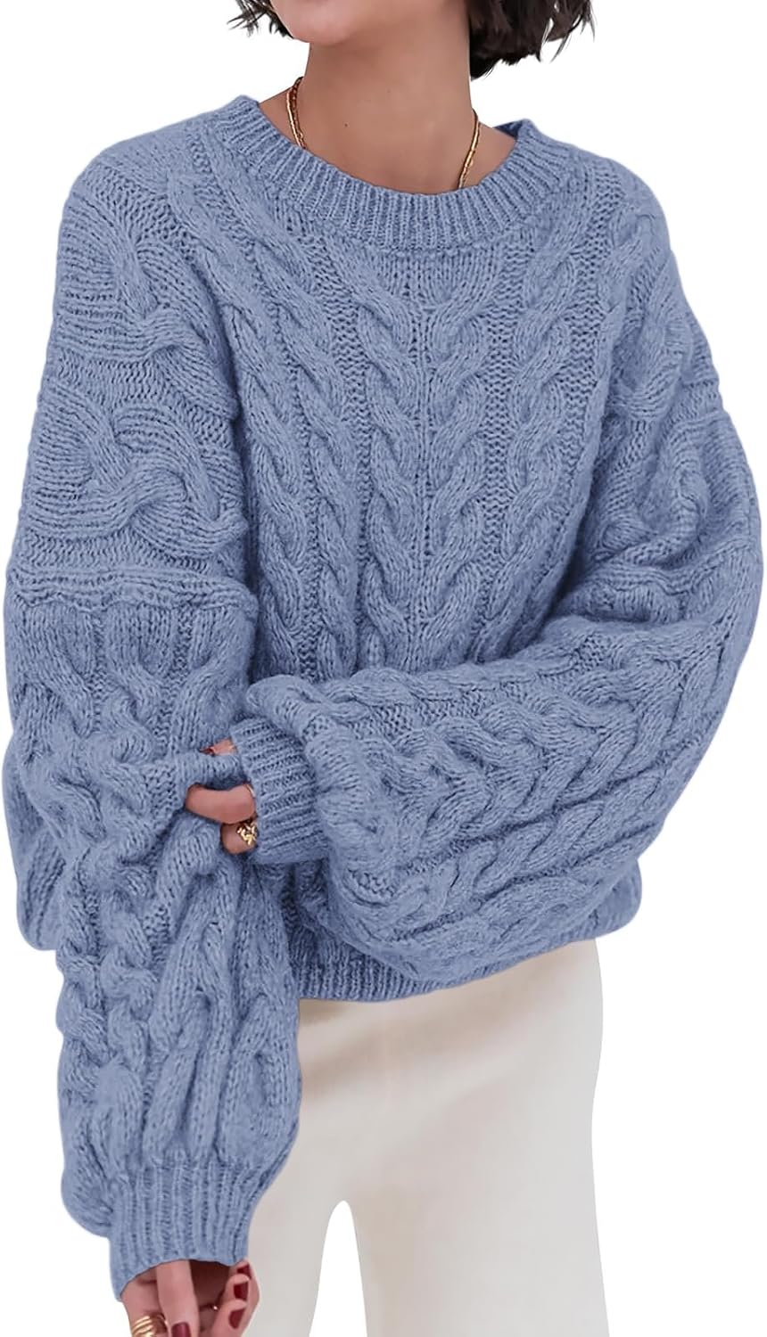 PRETTYGARDEN Womens Sweaters Fall 2025 Cable Knit Long Sleeve Crewneck Oversized Sweater Chunky Pullover Loose Outfits