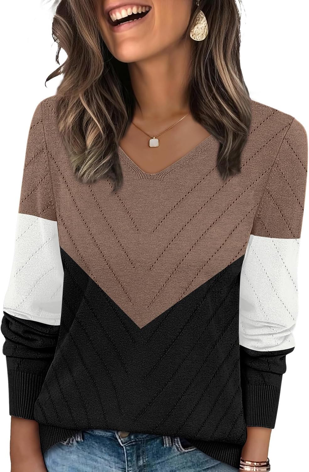WIHOLL Sweaters for Women V Neck Casual Knit Long Sleeve Tops Lightweight Pullover Clothes Fall Fashion Outfits 2025