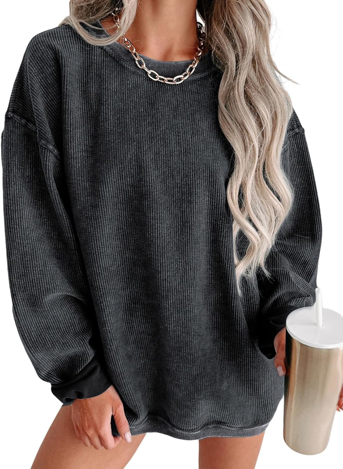 SHEWIN Women Casual Oversized Long Sleeve Crewneck Sweatshirts Pullover Tops, S-XXL