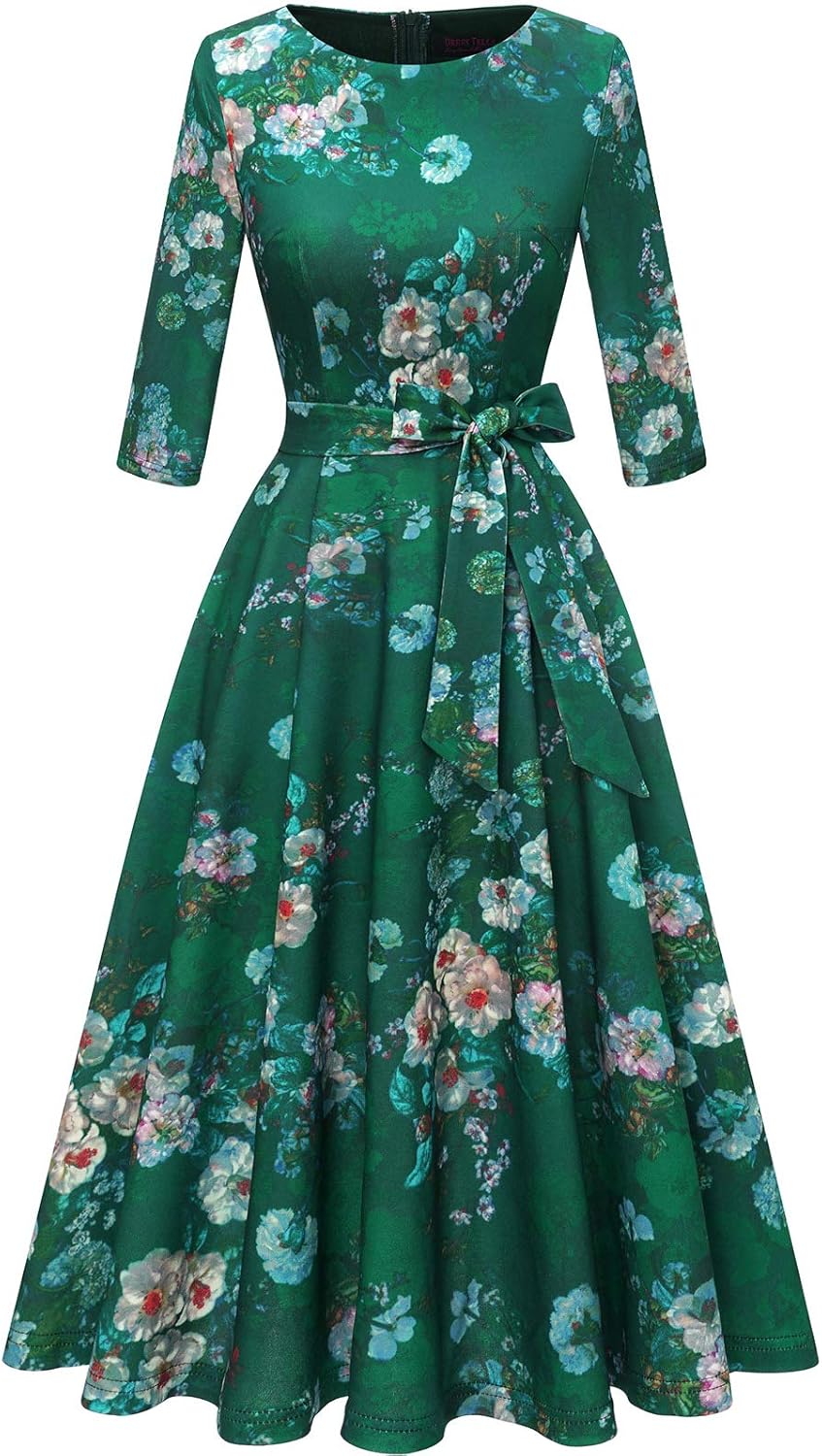 DRESSTELLS Cocktail Dresses for Women, Vintage Wedding Guest 3/4 Sleeves Formal Church Holiday Dress