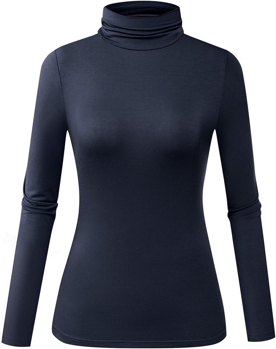 Herou Womens Long Sleeve Turtleneck Slim Fitted Lightweight Casual Active Layer Tops Shirts