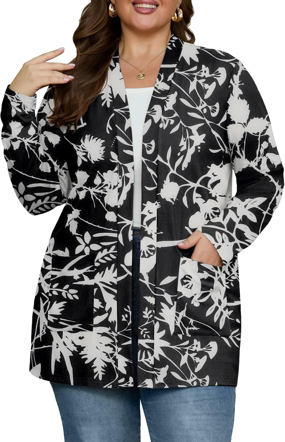 OLRIK Plus Size Cardigan for Women 2025 with Pockets Long Sleeve Casual Lightweight Jacket Open Front Cover Ups