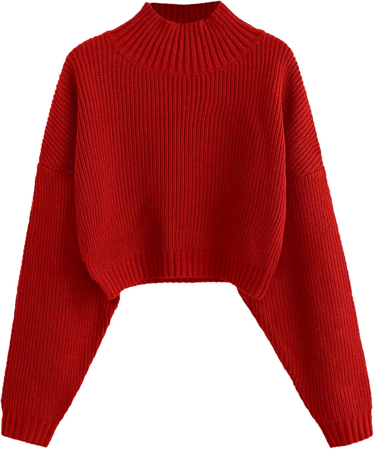ZAFUL Women's Cropped Turtleneck Sweater Lantern Sleeve Ribbed Knit Pullover Sweater Jumper