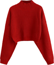 ZAFUL Women's Cropped Turtleneck Sweater Lantern Sleeve Ribbed Knit Pullover Sweater Jumper